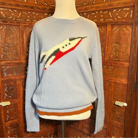 Coach 1941 Powder Blue Intarsia Sweater M 100% Cashmere Rare HTF Runway - Picture 4 of 14